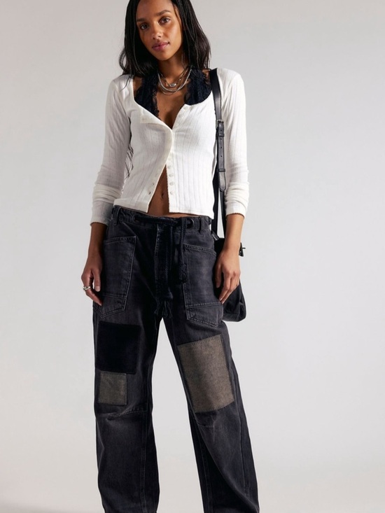 We The Free Denim - Free People Moxie Low Slung Barrel Nighthawk 33 Black Jeans
